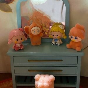 Vintage Style Blue Vanity with Cute Figurines